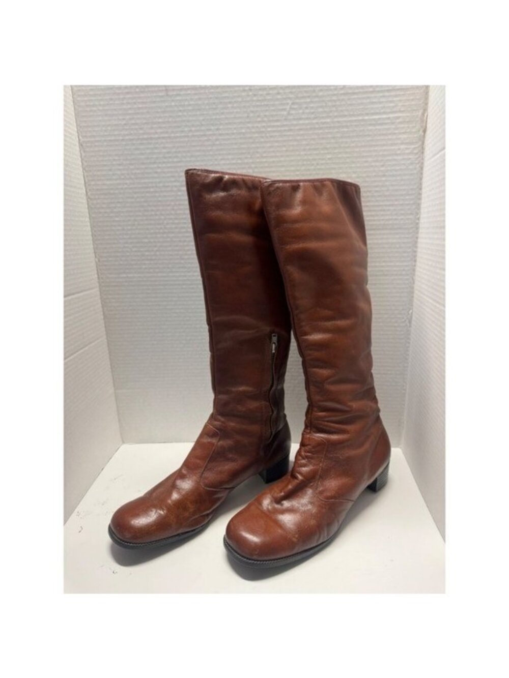 Vintage 70s Alaskan Snow Queens Brown Leather Faux Fur Lined Tall Boots 10 Go-Go